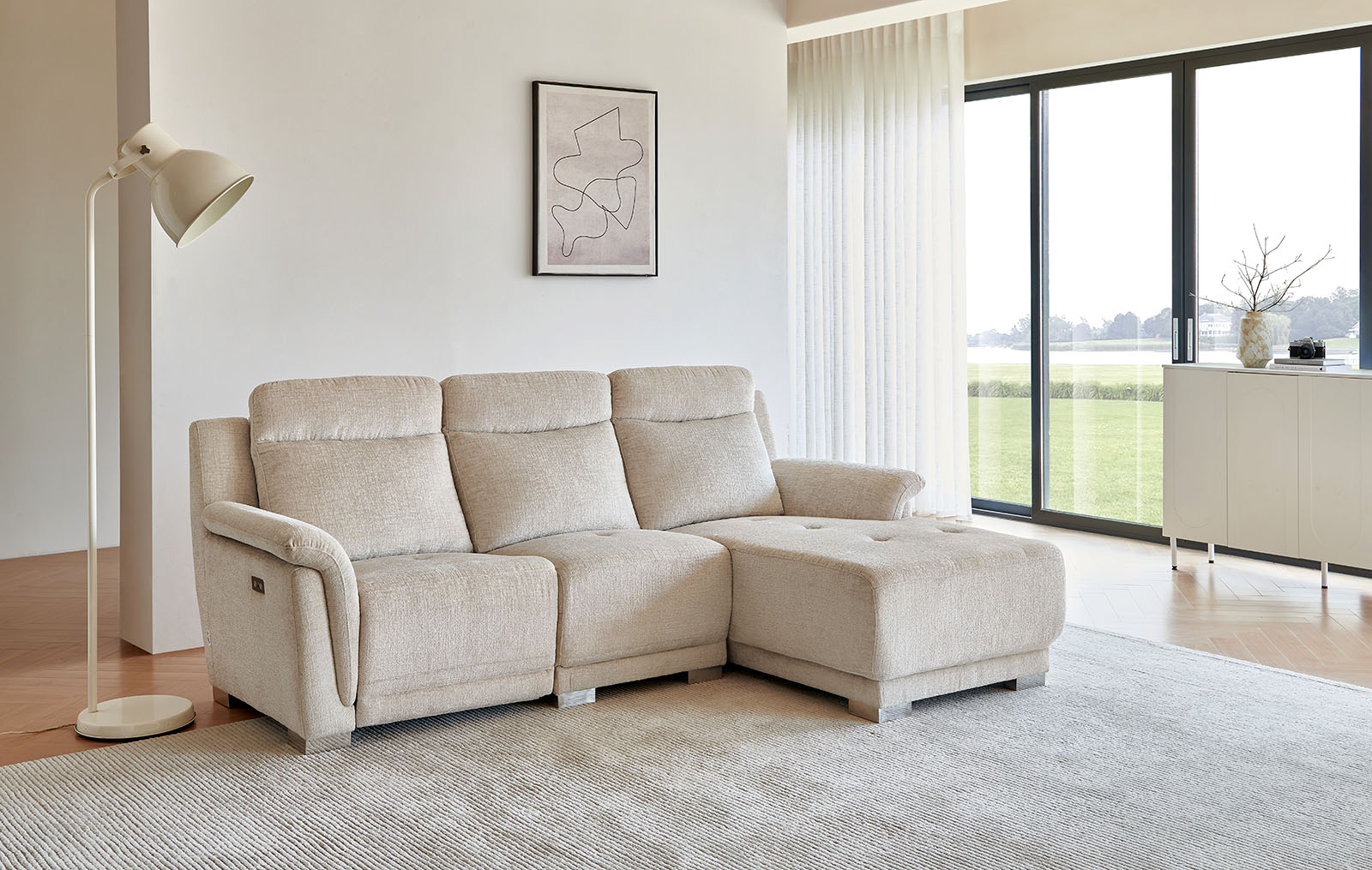 Диван-реклайнер Jonathan угловой (правый), бежевый