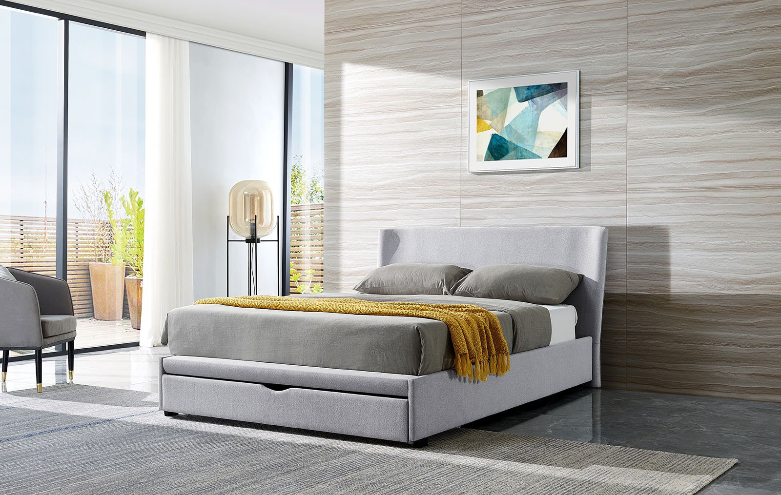 Кровать с выдвижным ящиком Minneapolis 160x200, серый