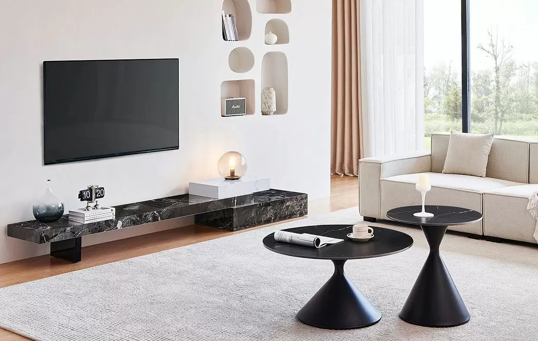 ТВ Тумба Gabrielle (Композиция №2), черный камень/белый камень - фото 3