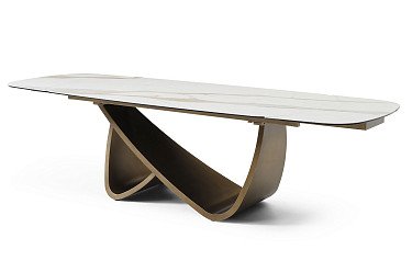 Стол раскладной Bergamo 200-280, светлая керамика/бронза