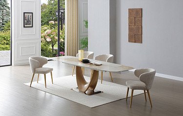 Стол Rimini Ceramic + 4 кремовых стула Simona