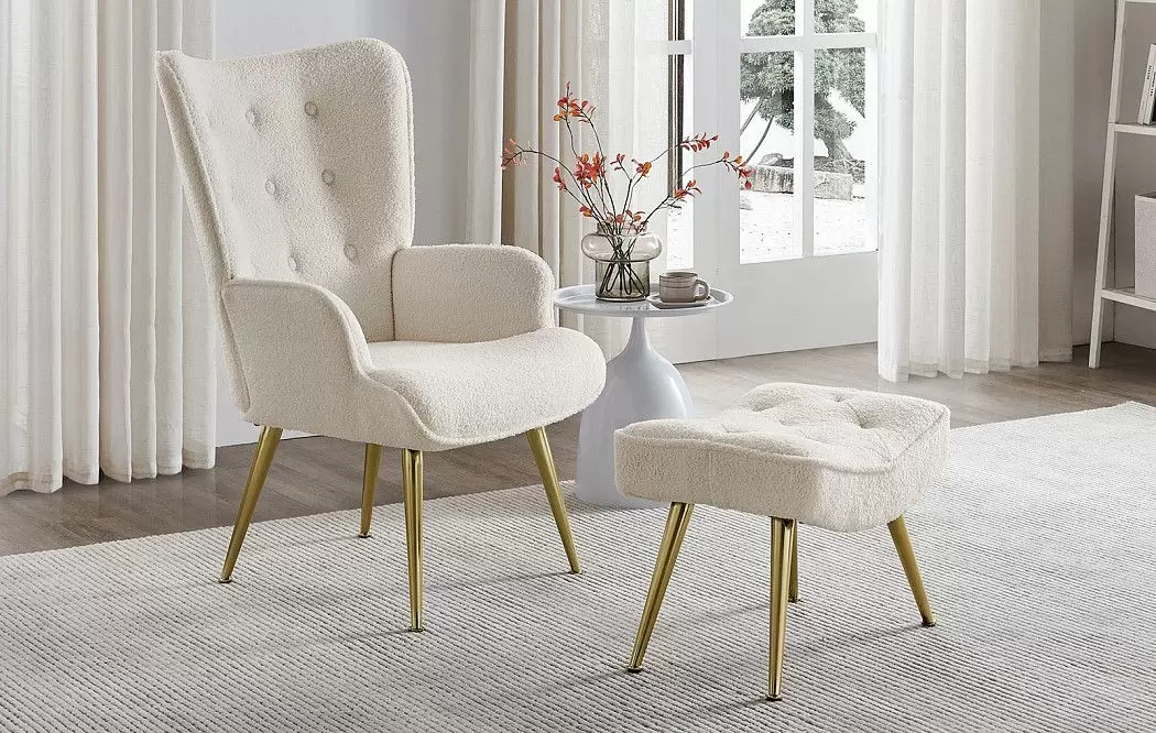 Кресло и оттоманка Hygge, слоновая кость/золото