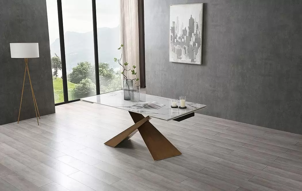 Стол раскладной Savoy Bronze 160-220, белая керамика/бронза - фото 4