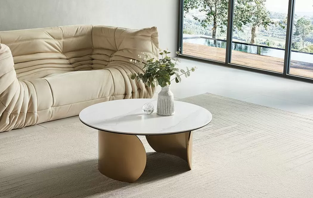 Стол журнальный Renato (90), белый камень/золото - фото 2