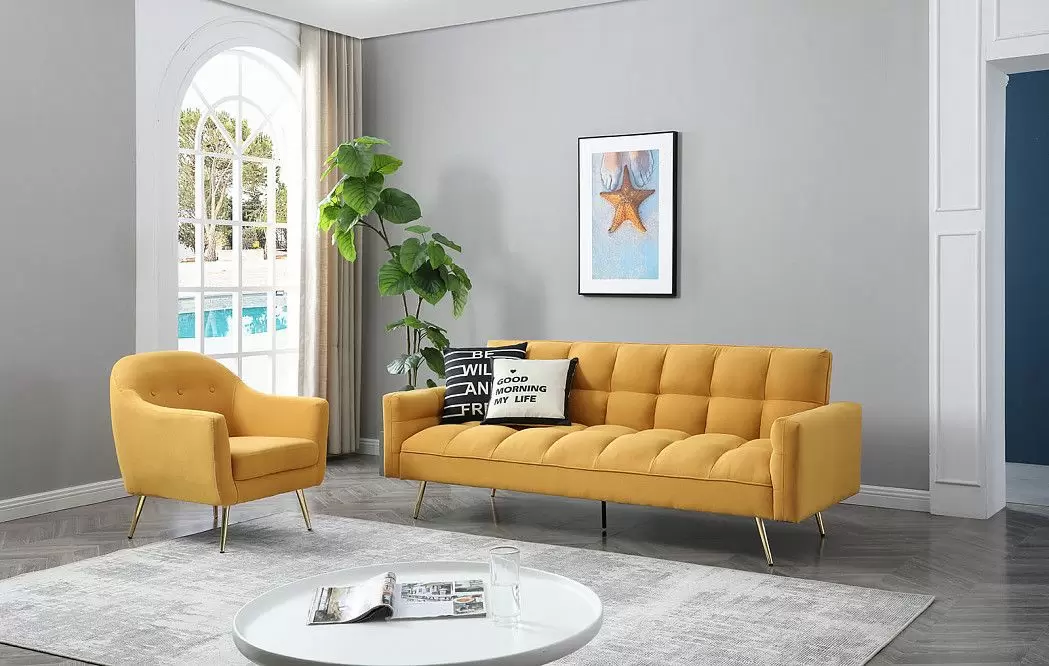 Диван-кровать Madrid, желтый/золотые ножки - фото 3