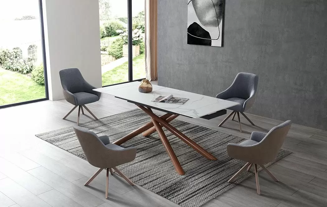 Стол раскладной Ravenna 140-180, белая керамика/орех - фото 4