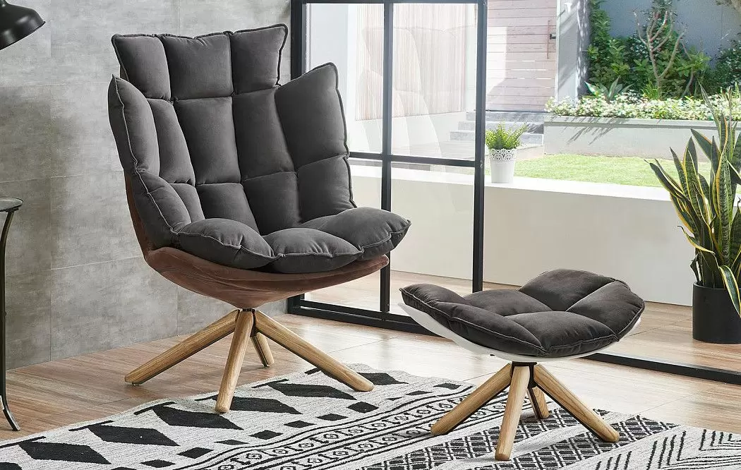 Кресло и оттоманка в стиле Husk, коричневый