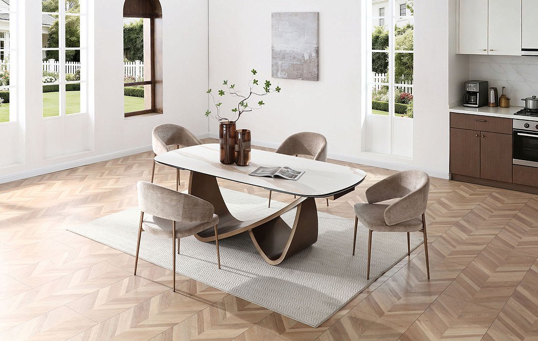 Стол раскладной Bergamo 200-280, светлая керамика/бронза - фото 4