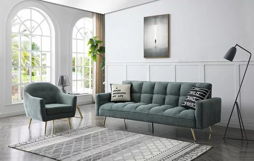 Диван-кровать Madrid, зеленый/золотые ножки - фото 3