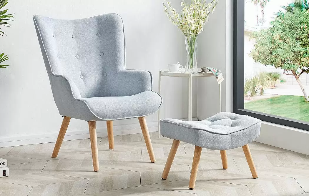 Кресло и оттоманка Hygge, голубой/натуральный