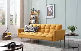 Диван-кровать Madrid, желтый/золотые ножки