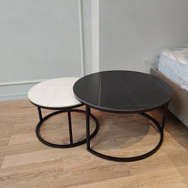 Набор из 2-х столов журнальных Nocturne, серая керамика/серебро