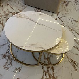 Набор из 2-х столов журнальных Nocturne, серая керамика/серебро