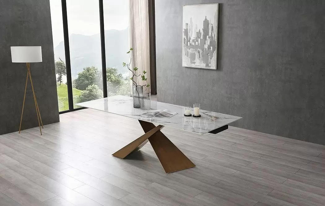 Стол раскладной Savoy Bronze 180-240, белая керамика/бронза - фото 5