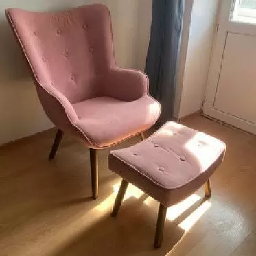 Кресло с оттоманкой Hygge, коралловый/орех