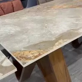 Стол раскладной Lido 200-300, белая керамика/орех