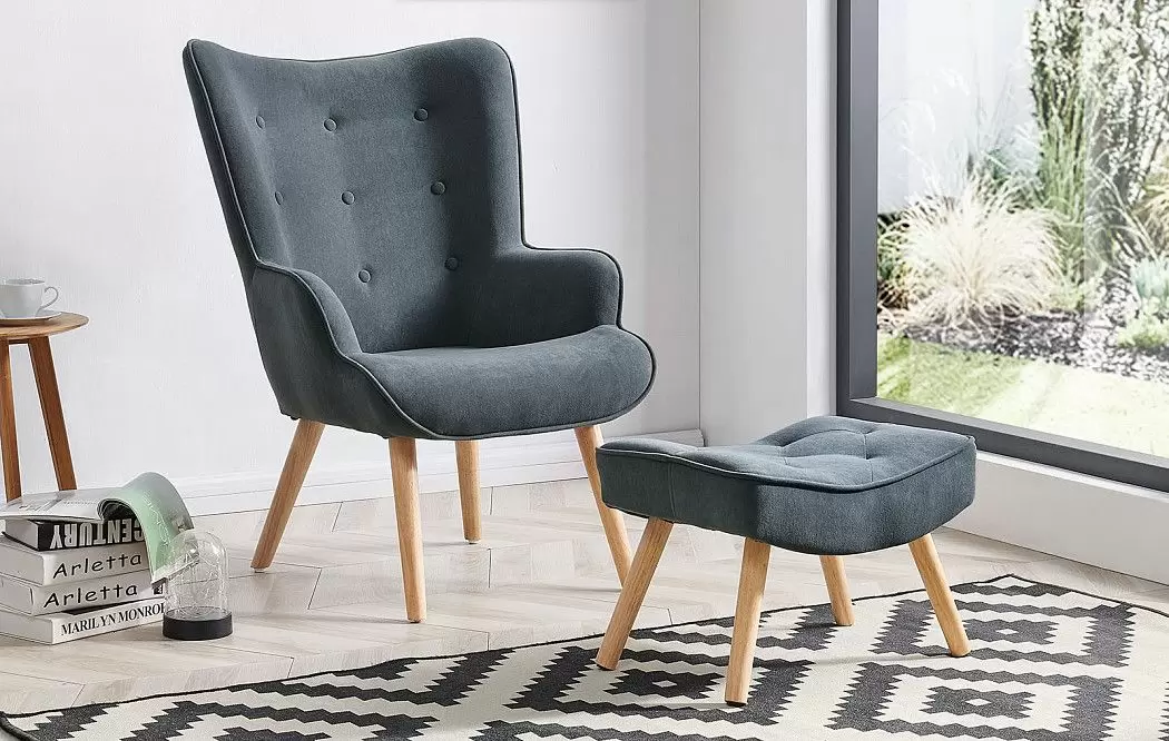 Кресло и оттоманка Hygge, графит/натуральный