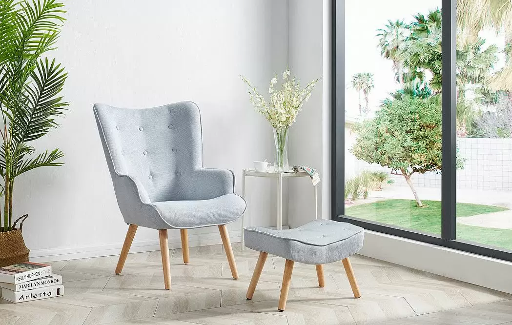 Кресло и оттоманка Hygge, голубой/натуральный - фото 16