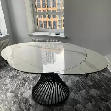 Стол раскладной Tornado 120-180, белая керамика/черный 1635254737851.jpg