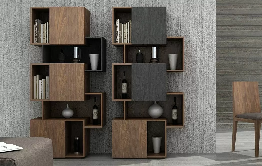 Стеллаж Palo Grey, орех/серые дверцы - фото 2