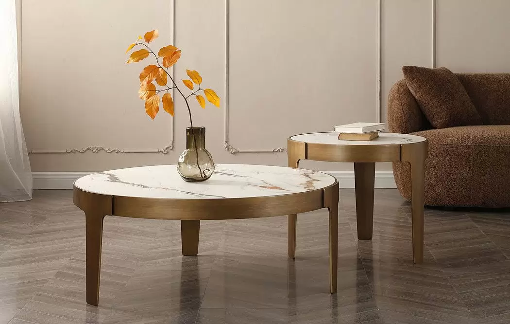 Стол журнальный Corfu (60), белая керамика/бронза - фото 2