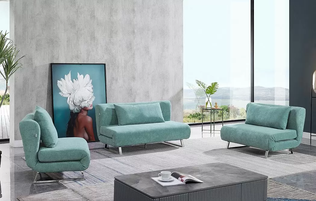 Диван-кровать Rosy 2-х местный, бирюзовый/хром - фото 3