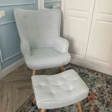 Кресло с оттоманкой Hygge, голубой/натуральный