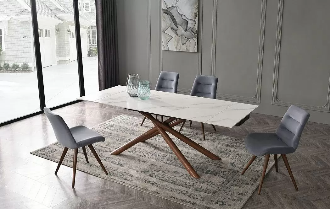 Стол раскладной Ravenna 160-220, белая керамика/орех - фото 2