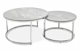Набор из 2-х столов журнальных Nocturne, серая керамика/серебро