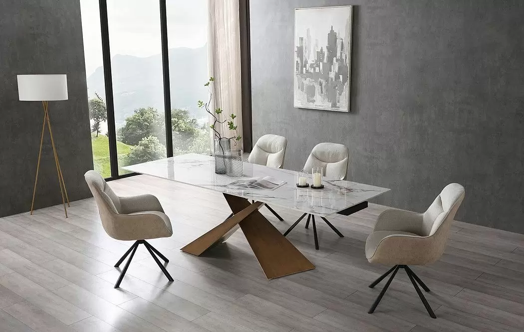 Стол раскладной Savoy Bronze 180-240, белая керамика/бронза - фото 2