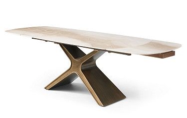 Стол раскладной Charlotta 180-260, бежевая керамика/бронза