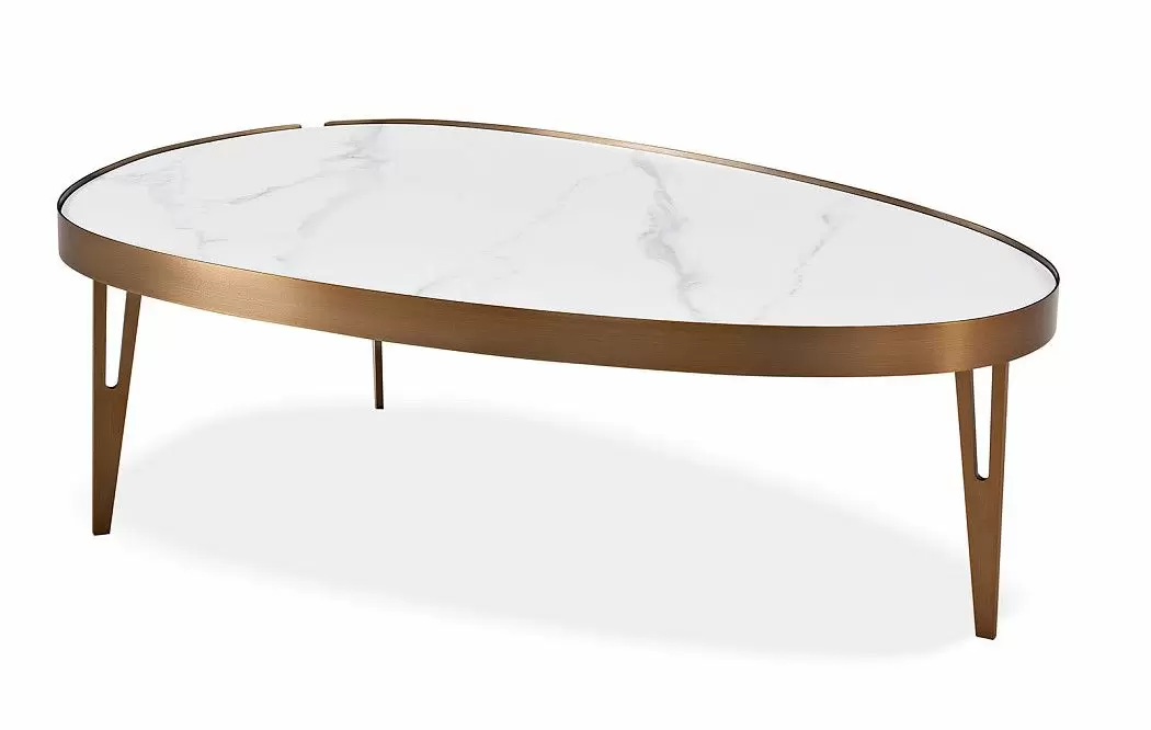Стол журнальный Zelda (110), белый камень/бронза