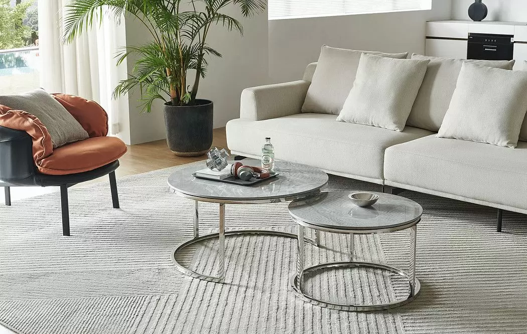 Набор из 2-х столов журнальных Nocturne, серая керамика/серебро - фото 2