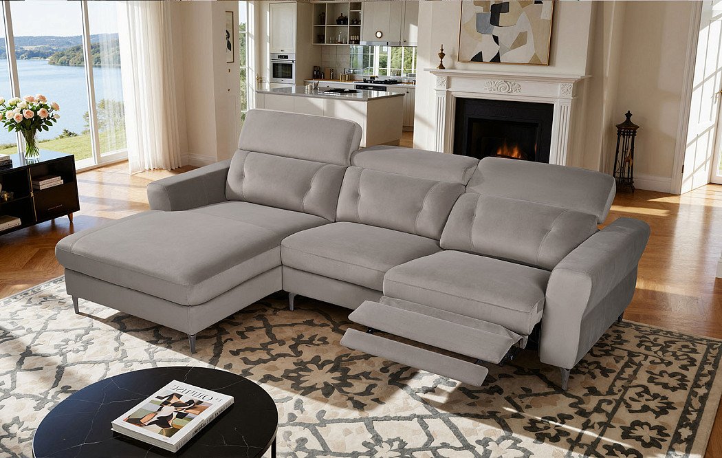 Диван-реклайнер Adeline угловой (левый), серо-коричневый - фото 2