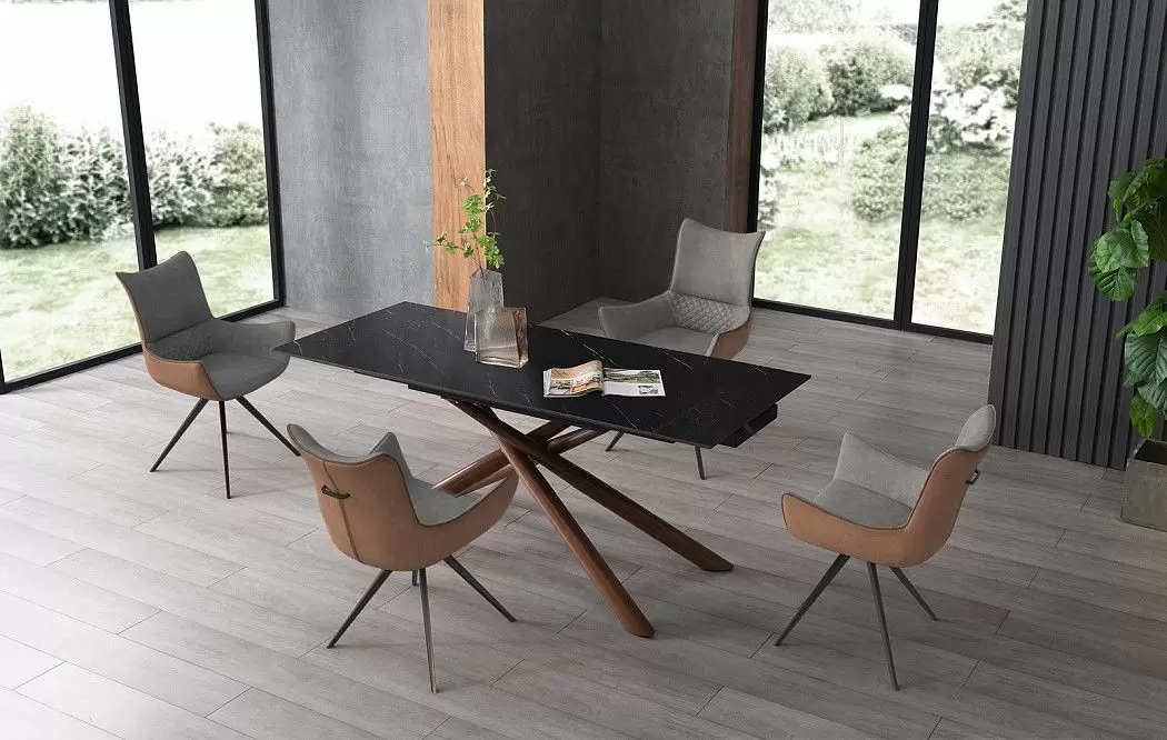 Стол раскладной Ravenna 140-180, черная керамика/орех - фото 2