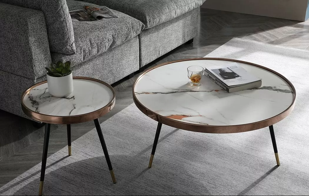 Стол журнальный Carla (90), белая керамика/розовое золото - фото 2