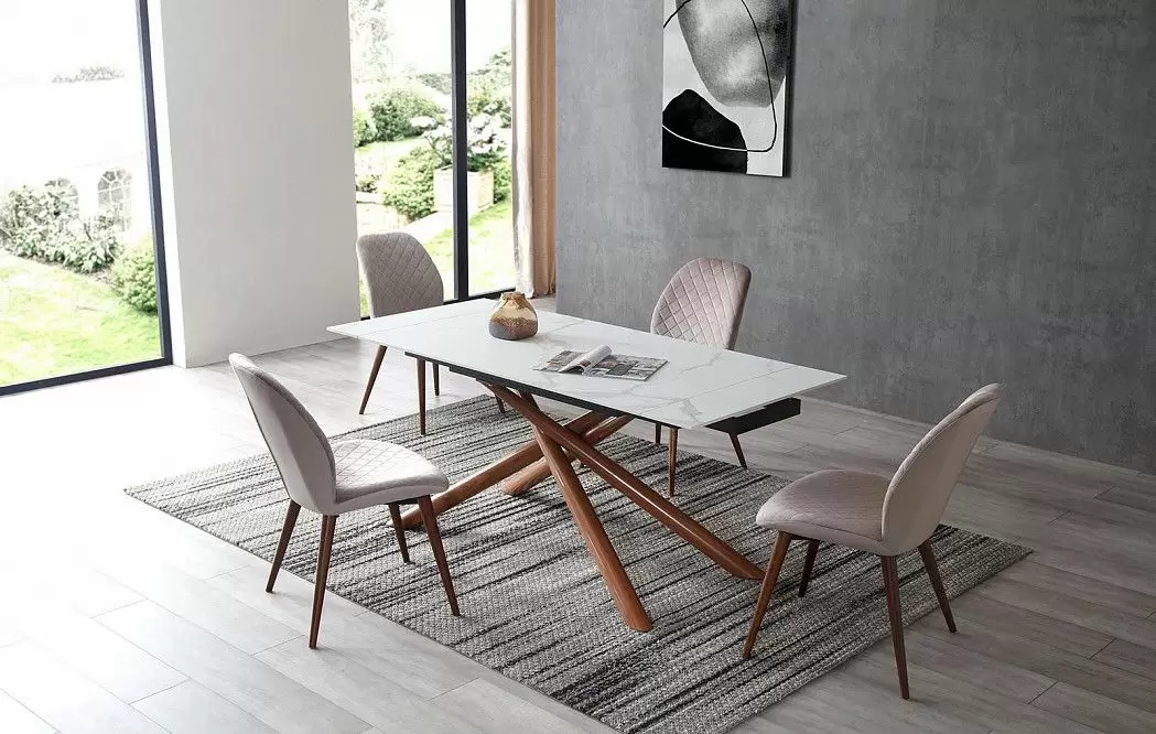 Стол раскладной Ravenna 140-180, белая керамика/орех - фото 2