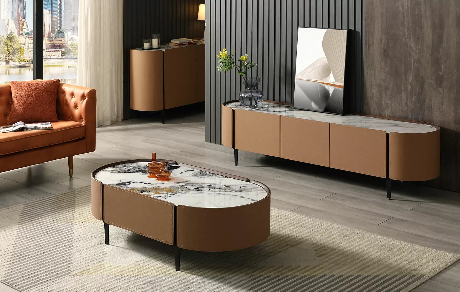 Стол журнальный Scarlett, светлая керамика/коричневый