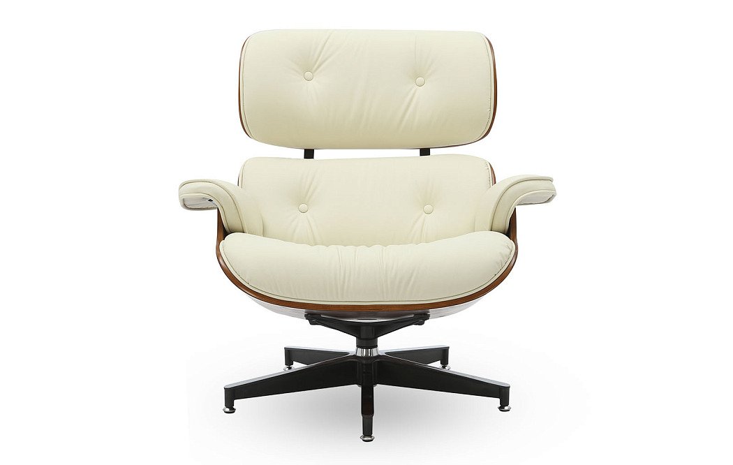 Комплект кресло и оттоманка Eames Lounge, кремовый/орех - фото 6