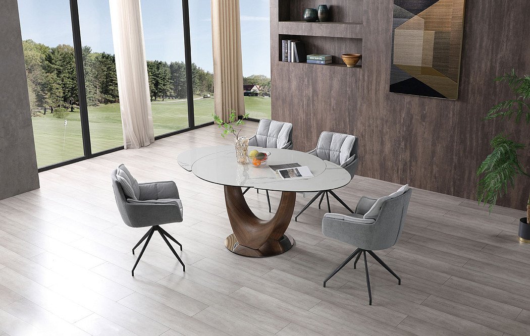 Стол раскладной Triumph 120-180, белая керамика/орех - фото 6