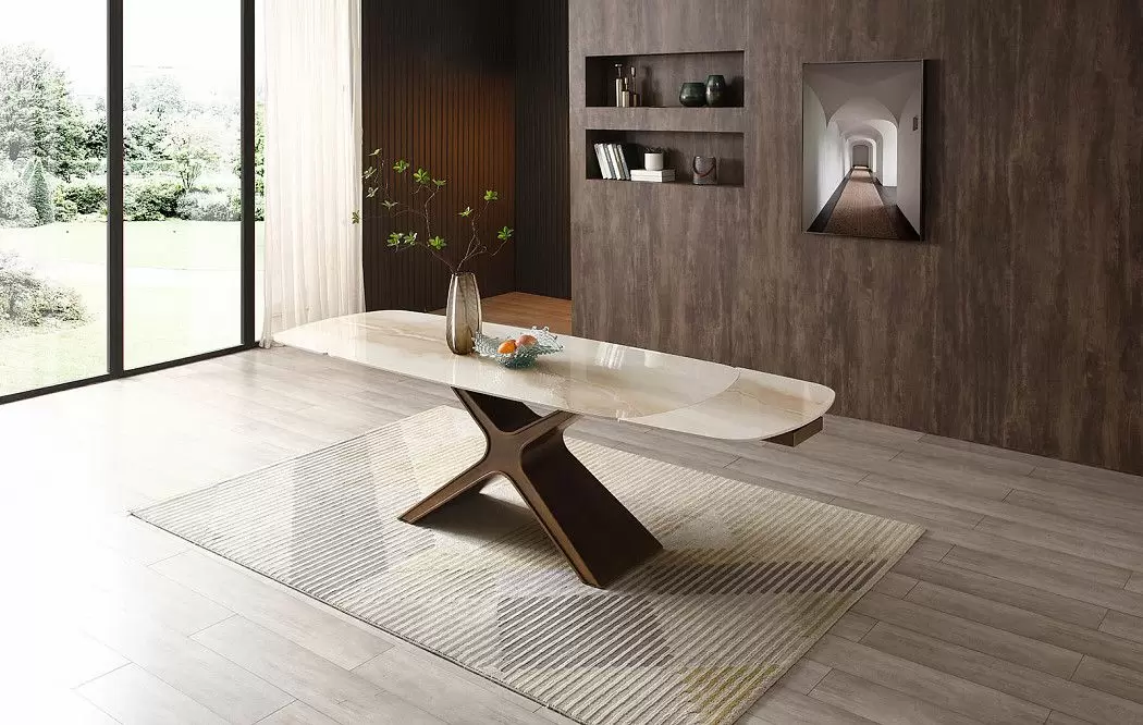 Стол раскладной Charlotta 180-260, бежевая керамика/бронза - фото 8