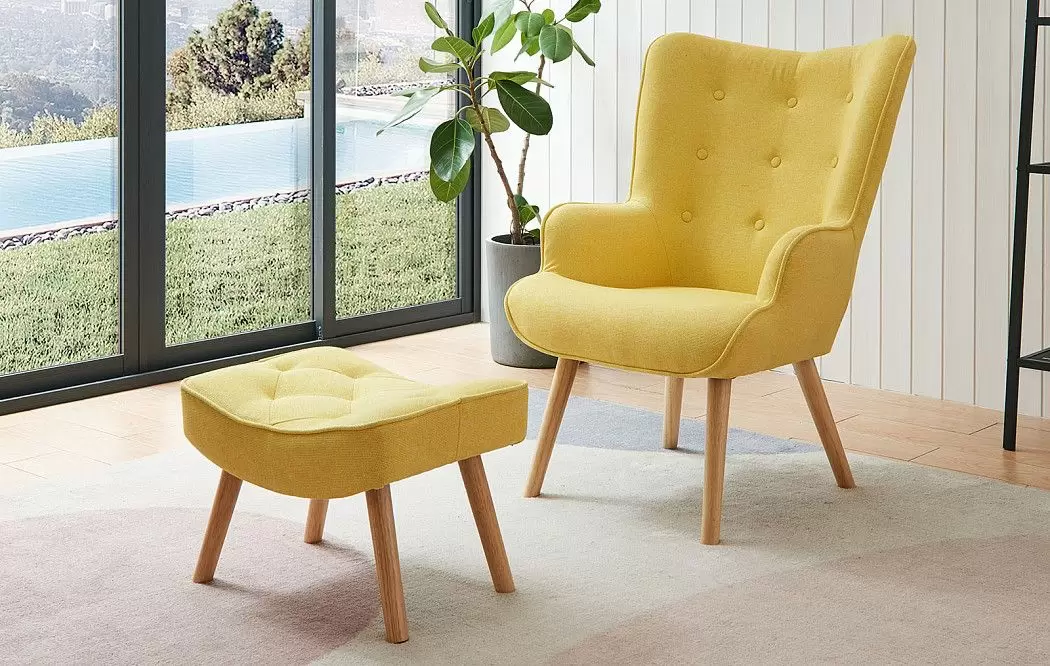 Кресло и оттоманка Hygge, желтый/натуральный