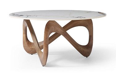 Стол журнальный Sea Ceramic, белая керамика/орех