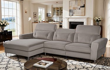 Диван-реклайнер Adeline угловой (левый), серо-коричневый