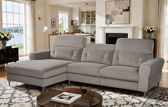 Диван-реклайнер Adeline угловой (левый), серо-коричневый