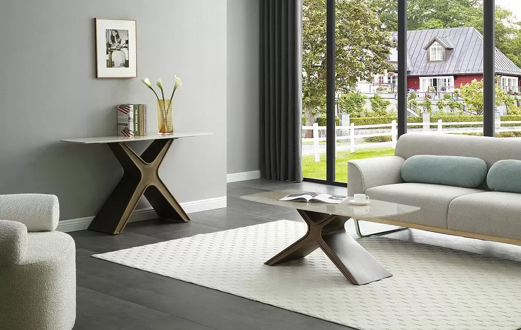 Стол журнальный Charlotta (120), бежевая керамика/бронза - фото 2