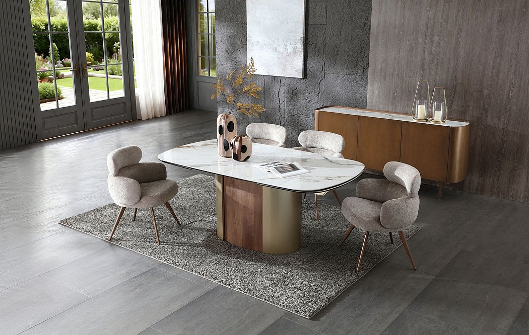 Стол раскладной Milan 180-260, керамика/шампань/орех - фото 3