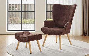 Кресло и оттоманка Hygge, коричневый/натуральный Кресло и оттоманка Hygge, коричневый/натуральный