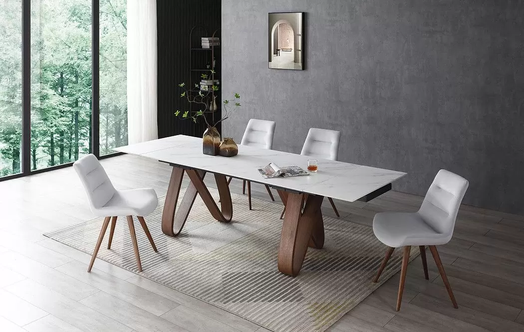 Стол раскладной Lido 200-300, белая керамика/орех - фото 2