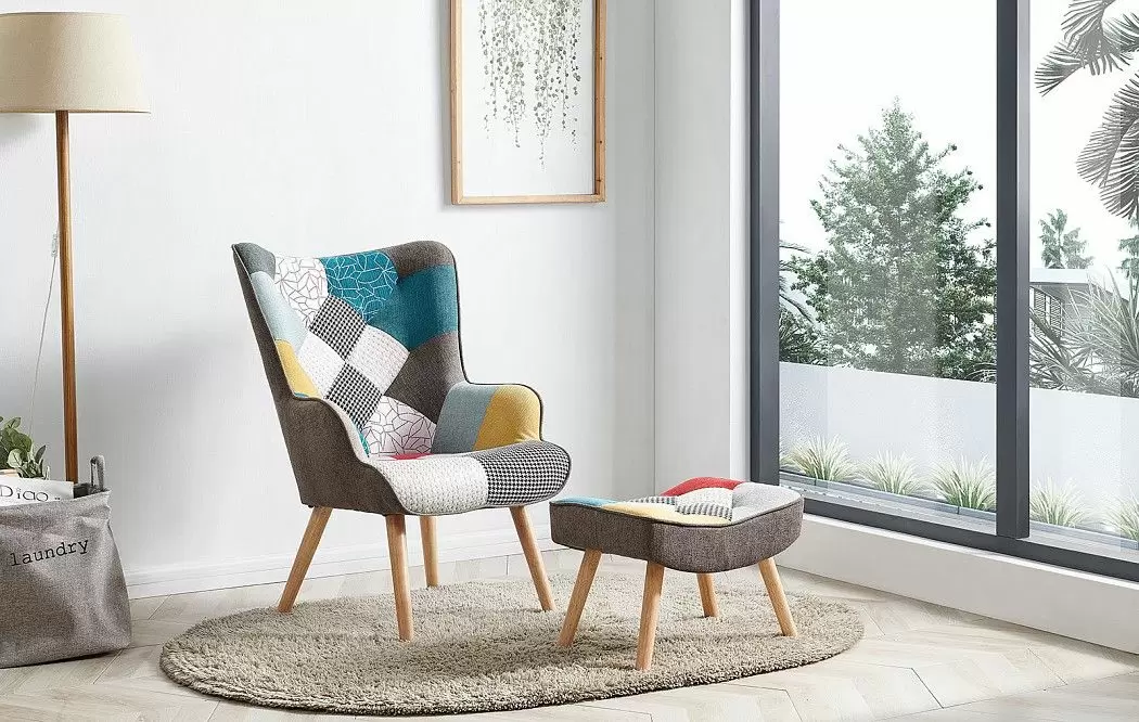 Кресло и оттоманка Hygge, пэчворк/натуральный - фото 2